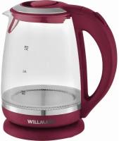 Чайник электрический WILLMARK WEK-2005G, стекло, 2 л, 2200 Вт, LED-подсветка, бордовый 7782054