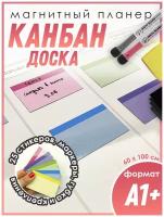 Канбан доска, планер магнитный А1+ (60 х 100 см) со стикерами, креплениями, маркерами и губкой