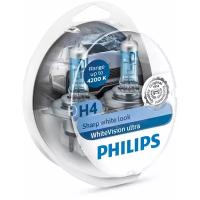 Лампа автомобильная галогенная Philips WhiteVision Ultra 12342WVUSM H4 P43t 4200K 2 шт