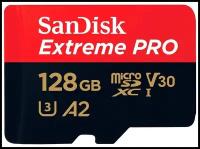 Карта памяти SanDisk Extreme PRO microSDXC 128 ГБ Class 10, V30, A2, UHS Class 3, R/W 200/90 МБ/с, адаптер на SD