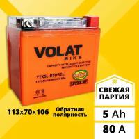 Аккумулятор для мотоцикла 12в гелевый 5 Ah 80 A обратная полярность VOLAT YTX5L-BS(iGEL) акб 12v GEL для мопеда, скутера, квадроцикла 113x70x106