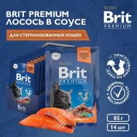 Паучи для кошек кусочки в соусе 85 гр, 14 шт, Brit Premium Лосось, для стерилизованных кошек