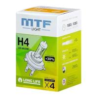 Галогенная лампа MTF Light H4, 12V, 60/55W, +30% LONG LIFE x4, 1шт