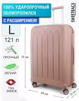 Чемодан Sweetbags большой из полипропилена с расширением на 4-х колесах с TSA замком (6 верт. полос) чайная роза L