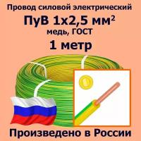 Провод силовой электрический ПуВ 1х2,5 мм2, желто-зеленый, медь, ГОСТ, 1 метр