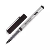 Ручка-роллер BRAUBERG "Flagman", черная, корпус серебристый, хромированные детали, узел 0,5 мм, линия письма 0,3 мм, 141555