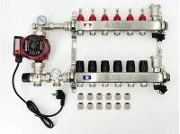 Комплект для водяного теплого пола с насосом до 100 кв/м Коллектор 6 контуров, евроконус 3/4''х16(2.0) VALFEX