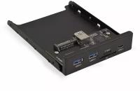 Планка USB на переднюю панель ExeGate U3H-621, 3,5", 2*USB3.0+1*TypeC+1*SD+TF card, черная, металл, подсоединение к мат. плате EX283578RUS