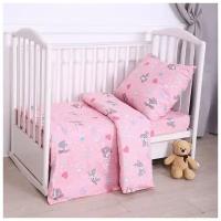 Постельное бельё BABY Зайки серые бело-розовый 112х147см, 110х150см, 60х60см, бязь 120г/м,, хлопок 100%