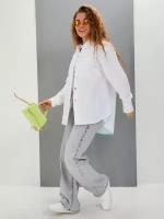 DISORELLE/ Рубашка льняная офисная удлиненная белая, с яркими пуговицами, размер 52/54