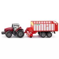 Трактор Siku Massey Ferguson с кузовом Poettinger Jumbo (1987) 1:50, красный/белый