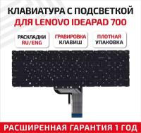 Клавиатура (keyboard) V1449KS1US для ноутбука Lenovo IdeaPad 700-15, 700-15ISK, 700-17, 700-17ISK, черная без рамки с подсветкой