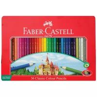 115886 Карандаши цветные Faber-Castell "Замок", 36цв., шестигр., заточ., метал. кор