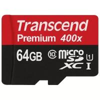 Карта памяти 64Gb MicroSD Transcend + SD адаптер (TS64GUSDU1)