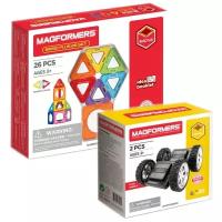 Конструктор MAGFORMERS Basic Plus 715014-26 + Click Wheels 713009