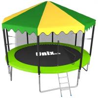 Каркасный батут Unix Line 12ft Simple Roof (inside) 366х366х269 см зеленый (с сеткой, лестницей и крышей)