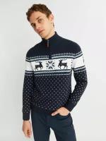 Вязаный свитер с воротником на молнии и скандинавским узором, цвет Синий, размер XXL 013436823043