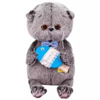 Мягкая игрушка Basik&Co Кот Басик baby с рыбкой, 20 см, серый