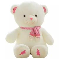 Большой плюшевый белый медведь с розовым шарфом 100 см