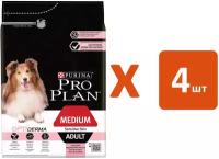 PURINA PRO PLAN ADULT DOG MEDIUM SENSITIVE SKIN для взрослых собак средних пород с чувствительной кожей с лососем и рисом (3 кг х 4 шт)