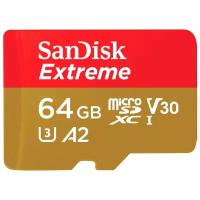 Карта памяти 64Gb microSDXC Sandisk Extreme Class 10 UHS Class 3, UHS-I + адаптер (SDSQXA2-064G-GN6MA)