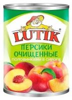 Консервированные персики Lutik очищенные половинкам в сиропе, жестяная банка