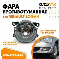 Фара противотуманная для Рено Логан Renault Logan с регулировкой угла наклона и лампочкой 1 штука левая /правая, туманка, птф