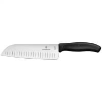 Нож Santoku VICTORINOX Swiss Classic, рифлёное лезвие 17 см, черный, в блистере 6.8523.17B