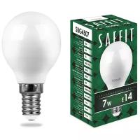 Светодиодная LED лампа шар SAFFIT G45 E14(е14) 7W(Вт) матовая 4000K 560lm 85x45 220V SBG4507 55035