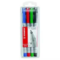 Набор маркерных ручек маркерная ручка STABILO OHPen UNIVERSAL 0,4мм, 4 шт/уп, цвет чернил: синий, черный, красный, зеленый, растворимые чернила