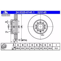 Тормозной диск Ate 24.0325-0145.1 Vag: 1K0615301K 1K0615301T JZW615301J 525145 Audi A3 (8p1). Audi A3 (8v1). Audi A3