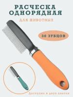 Расческа гребень пуходерка дешеддер колтунорез чесалка фурминатор для вычесывания шерсти собак и кошек крупных мелких пород. Оранжевая. Широкие зубцы