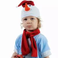 Карнавальный набор Страна Карнавалия "Снеговик в красном колпаке" колпак, шарф размер 51-55, велюр