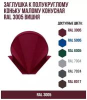 Заглушка к полукруглому коньку малому конусная RAL 3005 Вишня