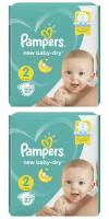 Pampers Подгузники детские New Baby-Dry для новорожденных, 4-8 кг, 2 размер, 27 шт, 2 упаковки/