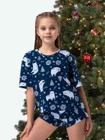 Пижама для девочки подростка хлопковая HF5900DSP медведи.елки.на.чернильном 146