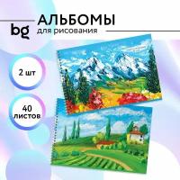 Альбом для рисования 40л., А4, на гребне BG "Пейзажи", 2 дизайна