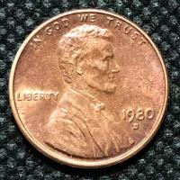 Монета США 1 цент 1980 год #5-10