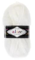 Пряжа Alize Mohair classic, 24 % шерсть, 25 % мохер, 51 % акрил, 100 г, 200 м, 1 шт., 55 белый 200 м