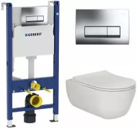 Комплект 3 в 1 инсталляция Geberit Duofix Delta + Унитаз подвесной Berges Wasserhaus Ego XL 082118 + кнопка хром