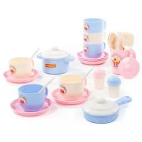 Набор посуды Полесье Набор детской посуды "Хозяюшка" на 6 персон (V5) 80165 голубой/бежевый/розовый