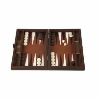 Нарды Manopoulos BACKGAMMON с боковыми стойками, отделка эко-кожа карамельно-коричневый, фон рыжий, рисунок черный с белым, ручная работа, 30x20 см