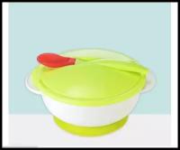IBRICO / Детская пластиковая тарелка на присоске с крышкой и термоложкой