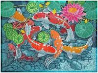 Алмазная мозаика "Японские карпы - символ богатства" на подрамнике, 30x40см, рыбы/фен-шуй