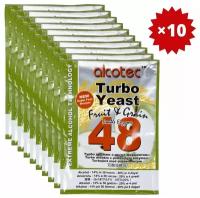 Дрожжи спиртовые Alcotec Fruit & Grain 48 Turbo для фруктовых и зерновых браг, 143 г, 10 шт