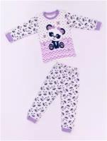 Пижама для девочки или мальчика со штанами (Панда), цвет сиреневый, / домашняя одежда, костюм для детей и подростков, размер 92
