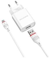 Сетевое зарядное устройство BOROFONE BA20A Sharp 1xUSB, 2.1А + кабель Micro-USB, 1м (белый)