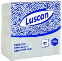 Салфетки бумажные Luscan 1-слойные 24х24 белые 100 штук в уп 476872