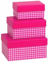 Набор подарочных коробок Riota Стильная клетка, розовый, 16*12*8 см, 3 шт