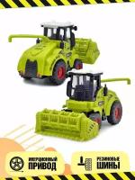 Машинка игрушечная / Сельскохозяйственная техника, комбайн с роликом для укатывания сена, масштаб 1:55, 13 см зеленый